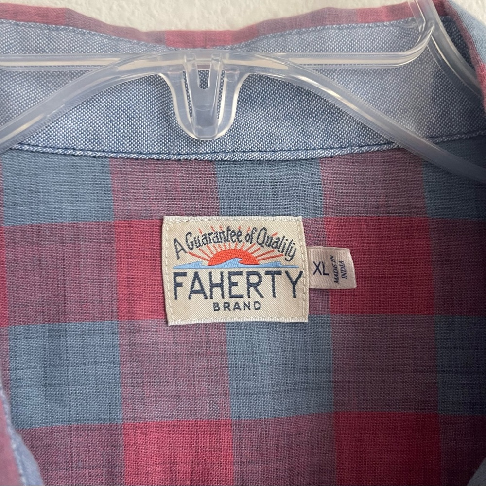 Faherty Checkered Button Down Short Sleeve Shirt - image 5